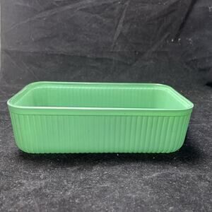Vintage Jeanette Green Ribbed Glass Refrigerator Dish